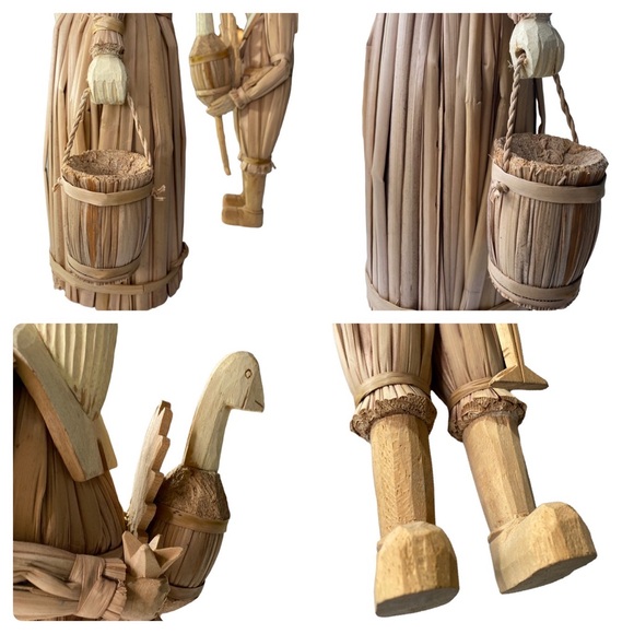 Vintage Cornhusk & Carved Wood 17” Male & 16” Female Pilgrim Figures - Picture 9 of 14